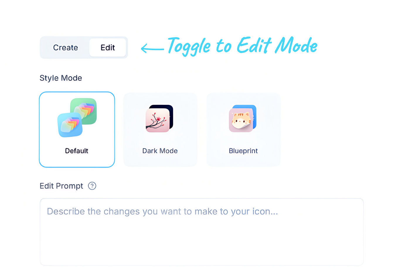 Toggle between Create and Edit modes in IconCraft